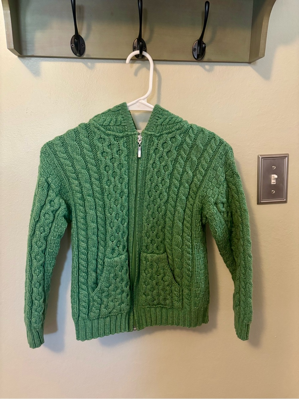 Aran Crafts Green Cable-Knit Zip Hoodie Sweater